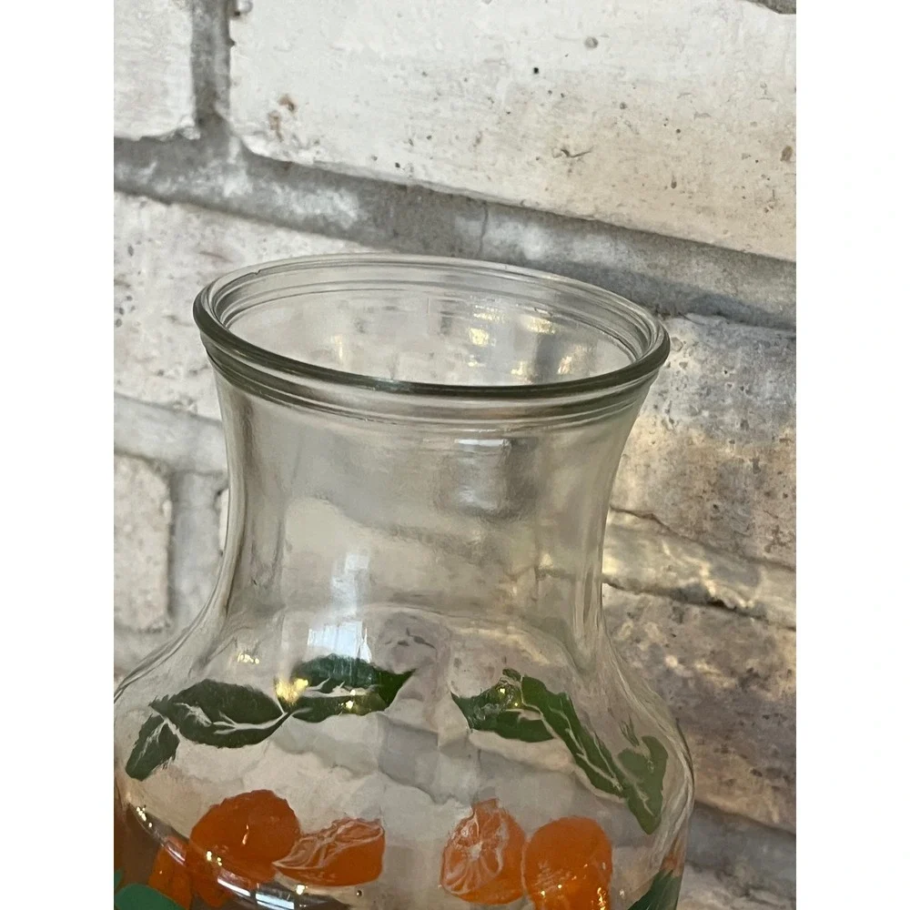 Retro Anchor Hocking Juice‎ Carafe with Oranges and Green Leaf Pattern